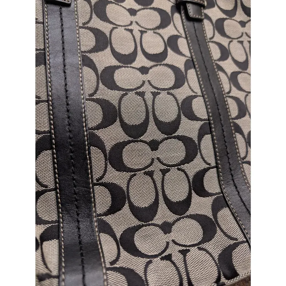 Coach Hamptons Signature F12645 Jacquard Tote Bag Black/Gray Preppy Shoulder
